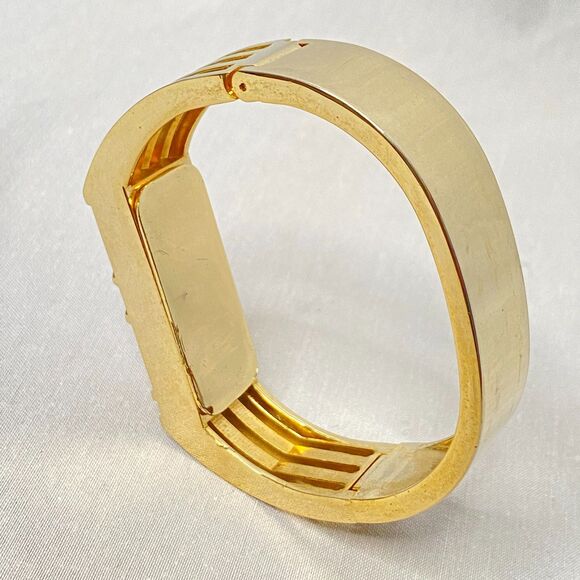 Chunky Gold Tone Hinge Bracelet Geometric Pattern - Picture 7 of 10